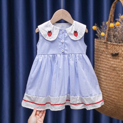 Детска лятна рокля с обло деколте и копчета за момичета