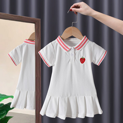 Casual πλισέ φόρεμα με κλασικό κολάρο και κέντημα