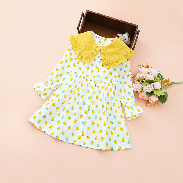 Bērnu kleita ar pogām meitenēm - ar apkakli