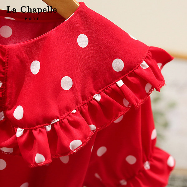 Παιδικό φόρεμα πουά με κοντά μανίκια και στρογγυλή λαιμόκοψη