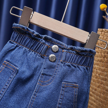 Нов модел детска дънкова пола с копчета и джобове