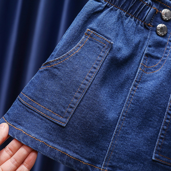 Jauna modeļa bērnu džinsa svārki ar pogām un kabatām