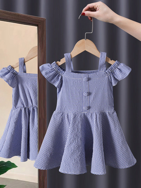 Rūtaina kleita meitenei ar lencītēm un īsām piedurknēm