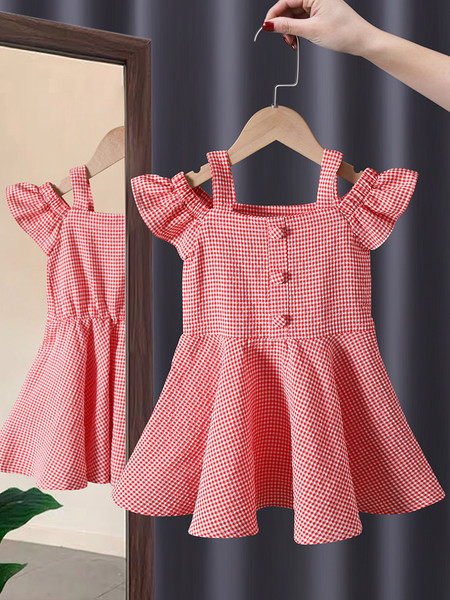 Rūtaina kleita meitenei ar lencītēm un īsām piedurknēm