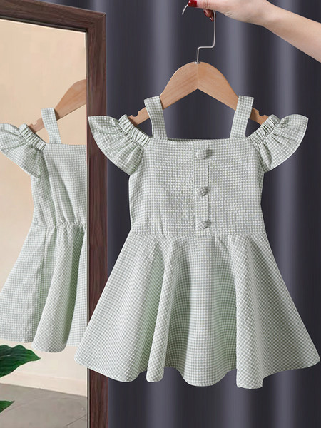 Rūtaina kleita meitenei ar lencītēm un īsām piedurknēm