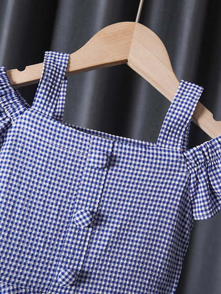 Rūtaina kleita meitenei ar lencītēm un īsām piedurknēm