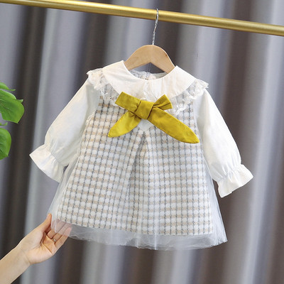 Μοντέρνο παιδικό φόρεμα με μακριά μανίκια και κορδέλα