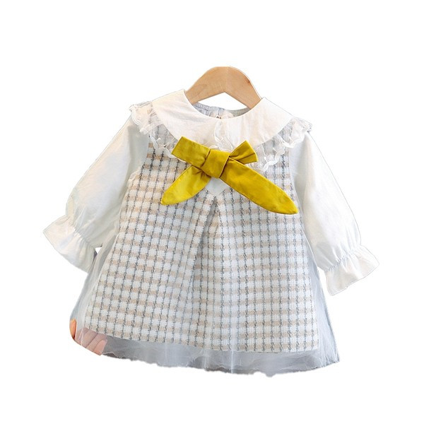 Μοντέρνο παιδικό φόρεμα με μακριά μανίκια και κορδέλα