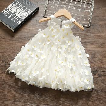 Λευκό παιδικό φόρεμα με κορδέλα και τρισδιάστατα στοιχεία