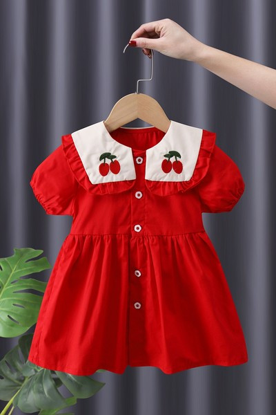 Nööpidega vabaaja kleit ja tikandiga lai krae