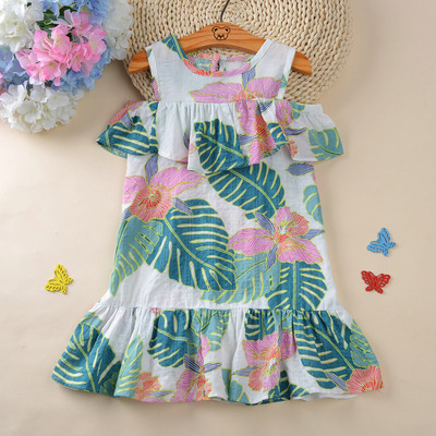 Детска ежедневна памучна рокля с флорални мотиви