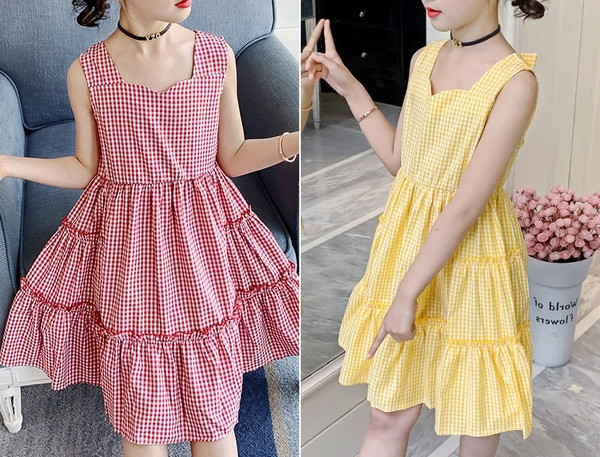 Νέο μοντέλο παιδικό φόρεμα σε κόκκινο και κίτρινο χρώμα