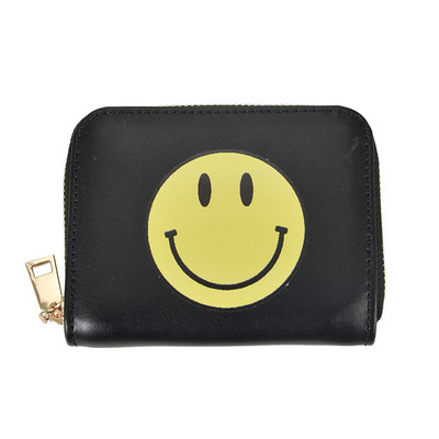 Γυναικείο πορτοφόλι καθημερινό με φερμουάρ και απλικέ σε μαύρο και κίτρινο χρώμα