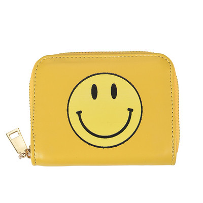 Γυναικείο πορτοφόλι καθημερινό με φερμουάρ και απλικέ σε μαύρο και κίτρινο χρώμα