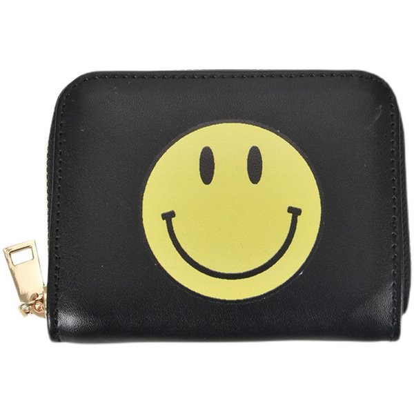 Γυναικείο πορτοφόλι καθημερινό με φερμουάρ και απλικέ σε μαύρο και κίτρινο χρώμα