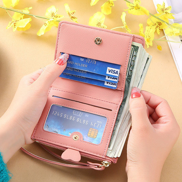 Γυναικείο έκο δερμάτινο πορτοφόλι με λαβή και φερμουάρ