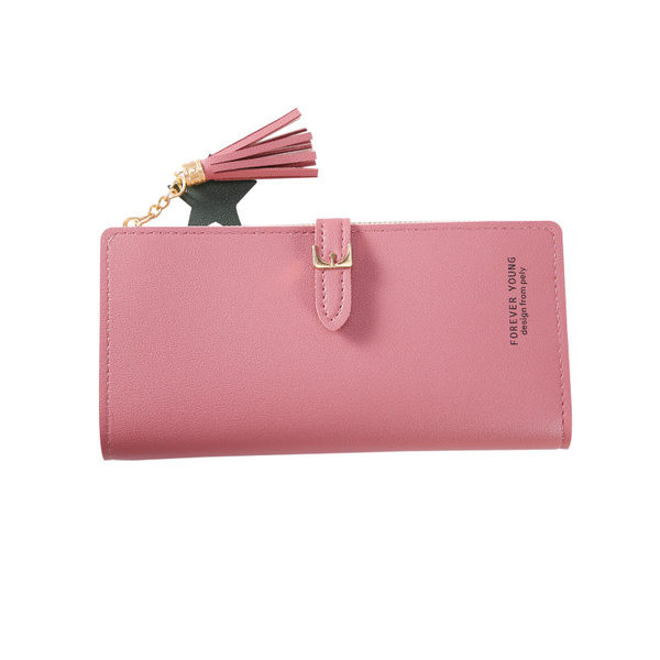 Γυναικείο μεγάλο έκο δερμάτινο πορτοφόλι με φούντα σε διάφορα χρώματα