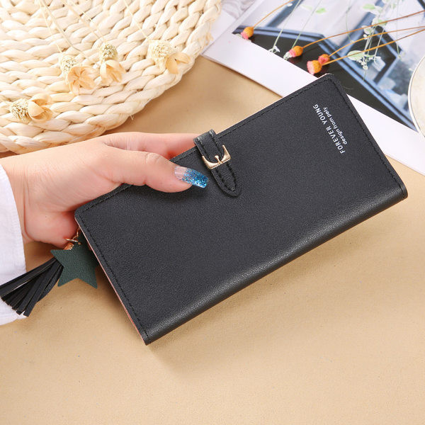 Γυναικείο μεγάλο έκο δερμάτινο πορτοφόλι με φούντα σε διάφορα χρώματα