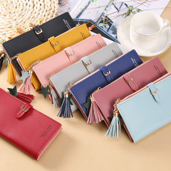 Γυναικείο μεγάλο έκο δερμάτινο πορτοφόλι με φούντα σε διάφορα χρώματα