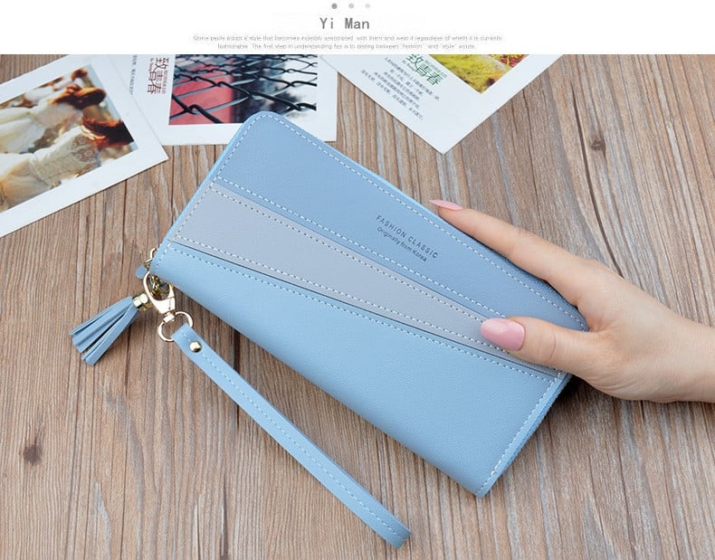 Μοντέρνο έκο δερμάτινο πορτοφόλι με κοντή λαβή και φούντα