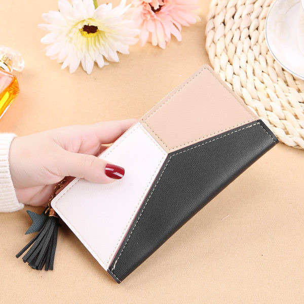 Γυναικείο έκο δερμάτινο πορτοφόλι με φερμουάρ και φούντα