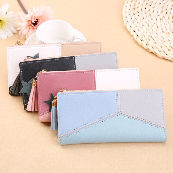 Γυναικείο έκο δερμάτινο πορτοφόλι με φερμουάρ και φούντα