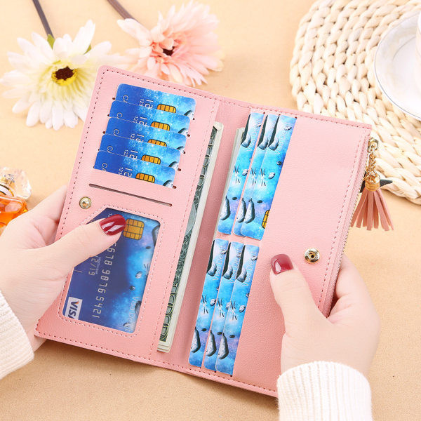 Γυναικείο έκο δερμάτινο πορτοφόλι με φερμουάρ και φούντα