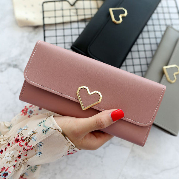 Γυναικείο έκο δερμάτινο πορτοφόλι με μεταλλικό στοιχείο - σε διάφορα χρώματα