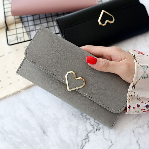 Γυναικείο έκο δερμάτινο πορτοφόλι με μεταλλικό στοιχείο - σε διάφορα χρώματα