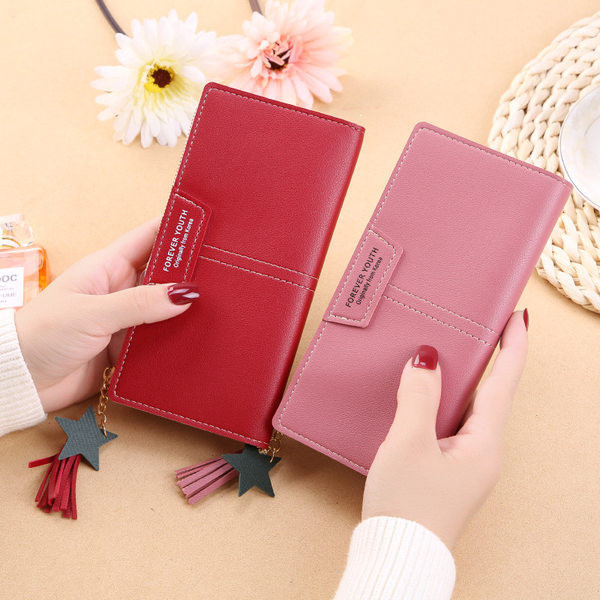 Vienkrāsains sieviešu maks ar pušķi vairākās krāsās