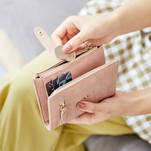 Νέο γυναικείο έκο δερμάτινο πορτοφόλι με φερμουάρ σε διάφορα χρώματα