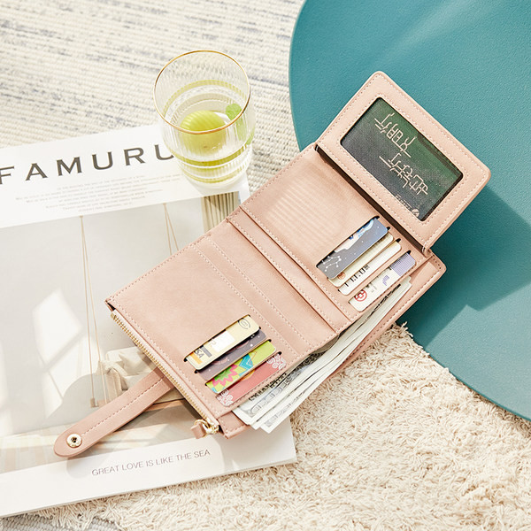 Νέο γυναικείο έκο δερμάτινο πορτοφόλι με φερμουάρ σε διάφορα χρώματα