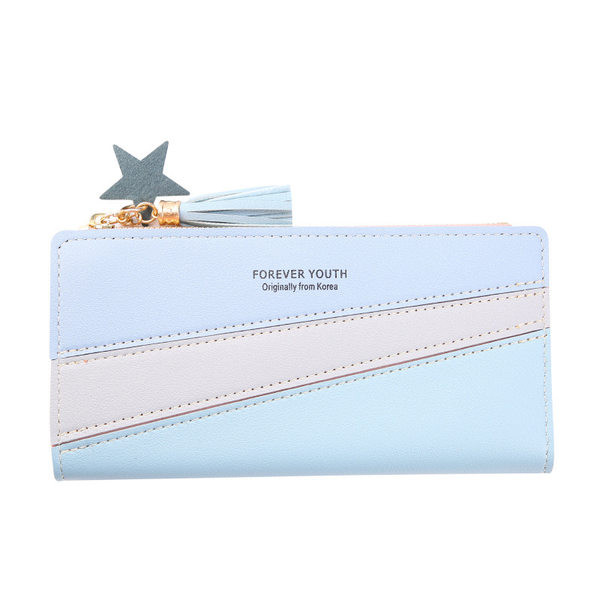 Γυναικείο έκοδερμάτινο πορτοφόλι με φούντα και επιγραφή σε δύο χρώματα