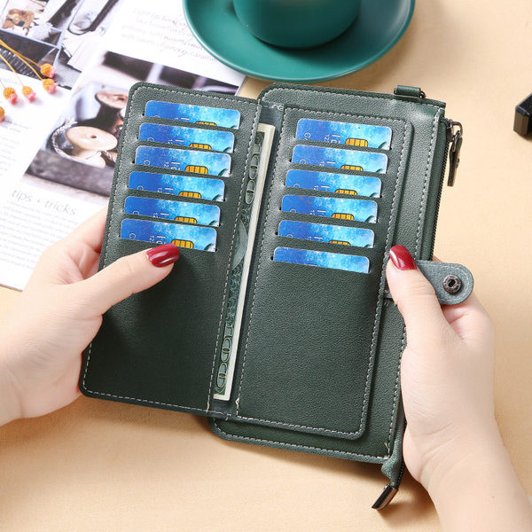 Γυναικείο μοντέρνο έο δερμάτινο πορτοφόλι με φερμουάρ και λαβή