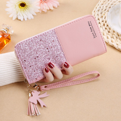 Γυναικείο έκο δερμάτινο πορτοφόλι με γυαλιστερό εφέ και λαβή