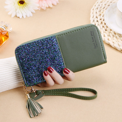 Γυναικείο έκο δερμάτινο πορτοφόλι με γυαλιστερό εφέ και λαβή