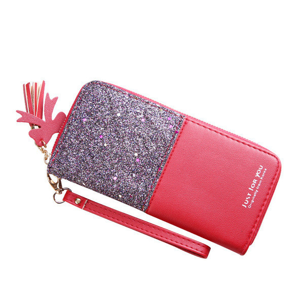 Γυναικείο έκο δερμάτινο πορτοφόλι με γυαλιστερό εφέ και λαβή