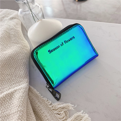 Sieviešu lakādas maks ar uzrakstu un rāvējslēdzēju