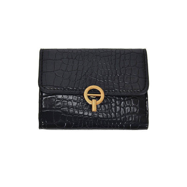 Portofel de dama din piele cu element metalic