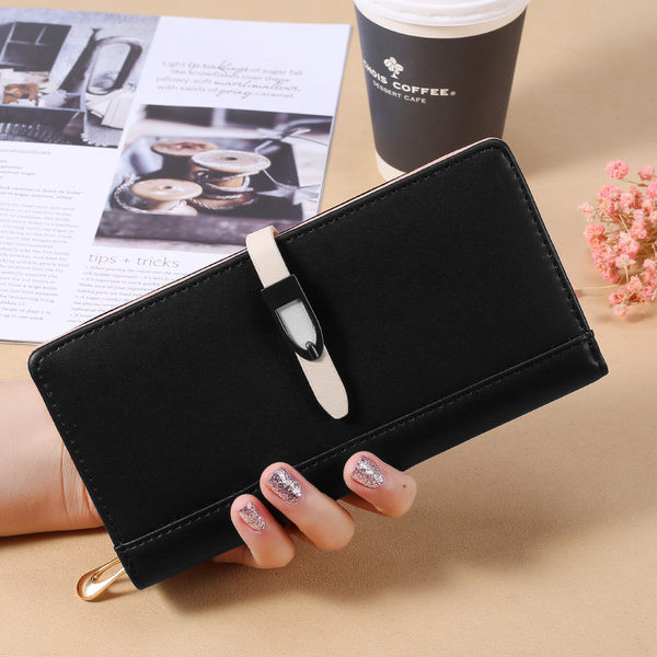 Γυναικείο πορτοφόλι μονόχρωμο  με μεταλλική στερέωση και φερμουάρ