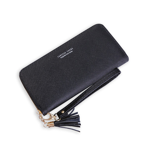 Sieviešu ādas maks ar pušķu un rāvējslēdzēja aizdari