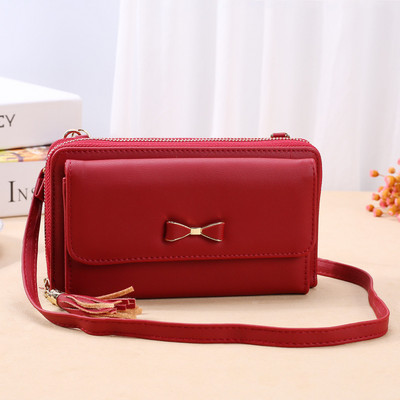 Γυναικείο έκο δερμάτινο πορτοφόλι με κορδέλα και φούντα