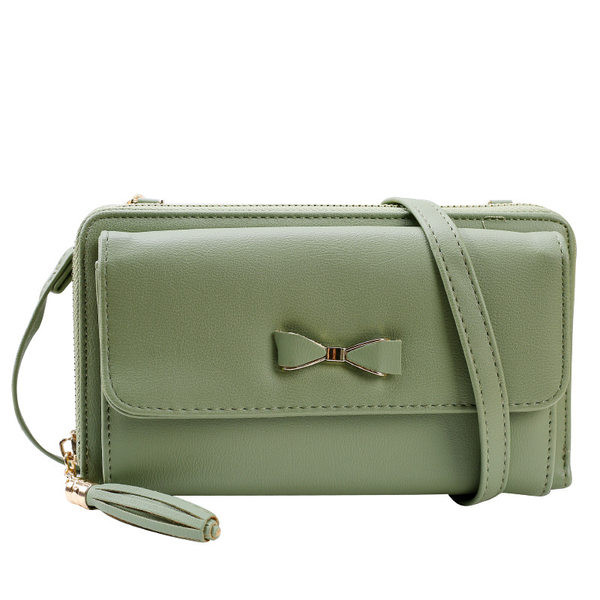 Γυναικείο έκο δερμάτινο πορτοφόλι με κορδέλα και φούντα