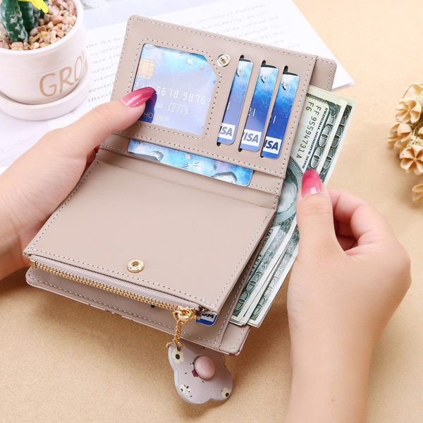 Νέο μοντέλο γυναικείο έκο δερμάτινο πορτοφόλι με μεταλλικό κούμπωμα και τσέπη με κέρματα