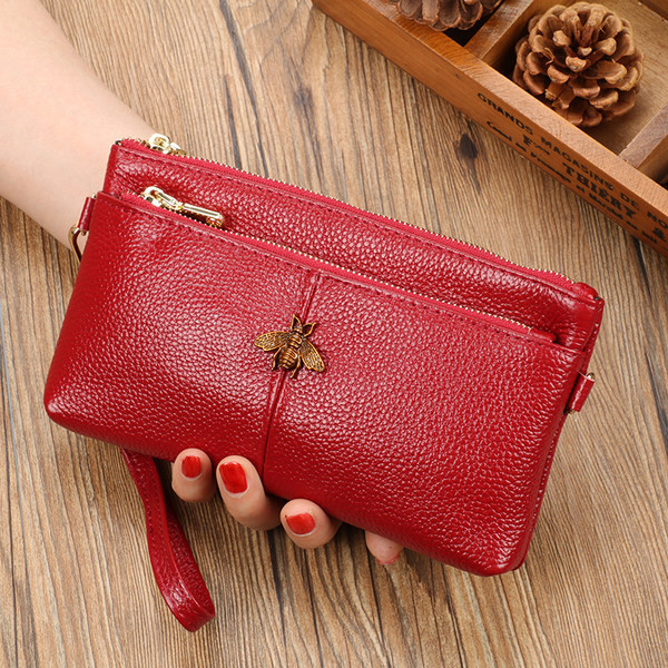 Jauna modeļa ādas maciņš ar diviem nodalījumiem un rāvējslēdzēju