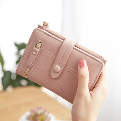 Γυναικείο έκο δερμάτινο πορτοφόλι με φερμουάρ και μεταλλικό κούμπωμα σε διάφορα χρώματα
