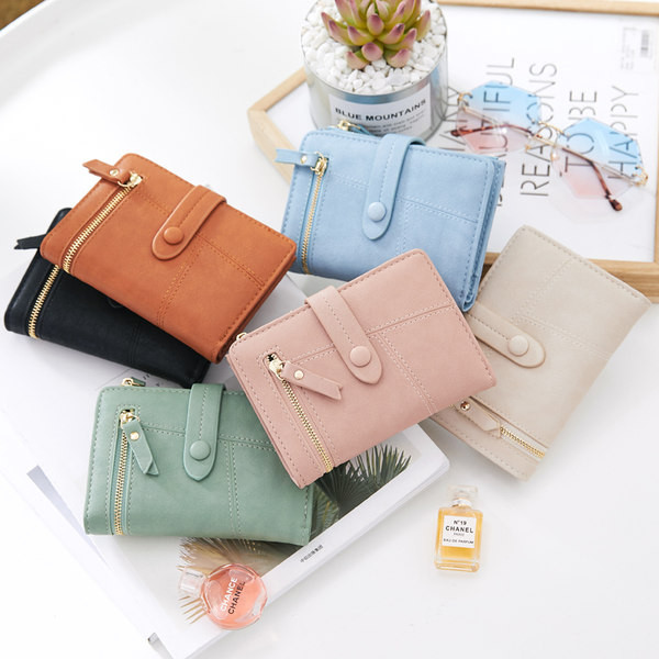 Γυναικείο έκο δερμάτινο πορτοφόλι με φερμουάρ και μεταλλικό κούμπωμα σε διάφορα χρώματα