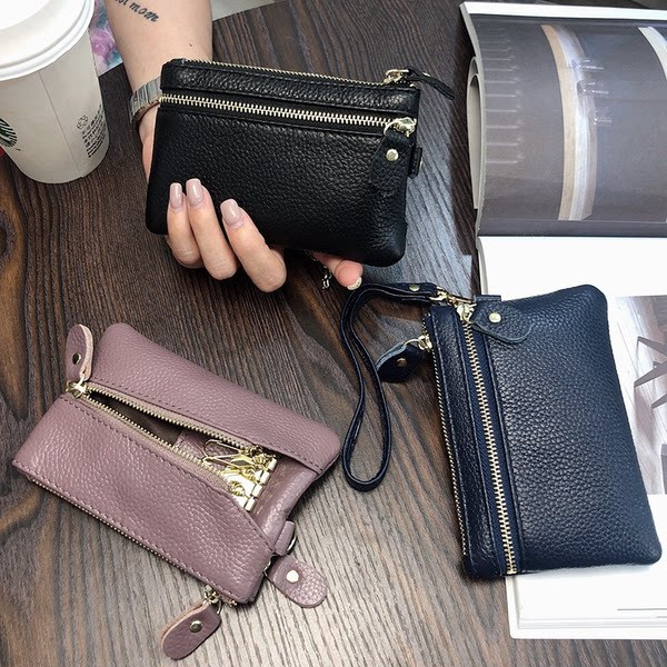 Γυναικείο έκο δερμάτινο πορτοφόλι με φερμουάρ και λαβή