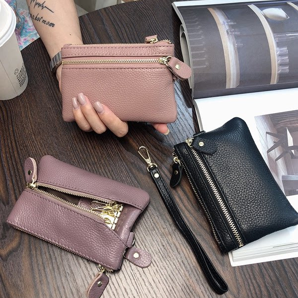 Γυναικείο έκο δερμάτινο πορτοφόλι με φερμουάρ και λαβή