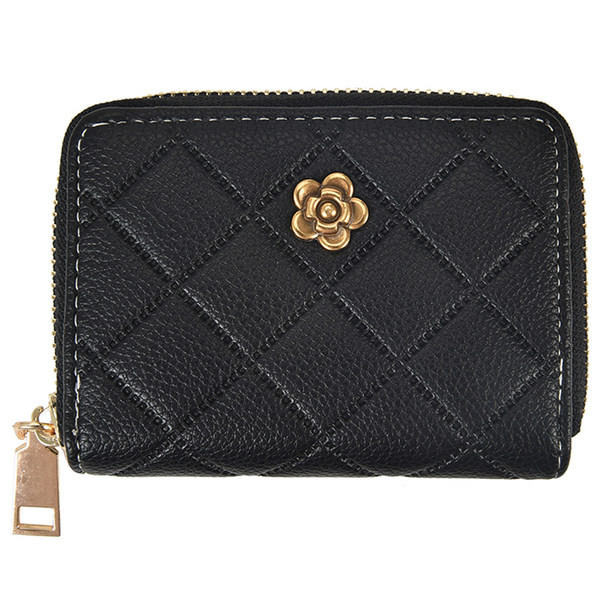 Γυναικείο έκο δερμάτινο πορτοφόλι με μεταλλική διακόσμηση λουλουδιών